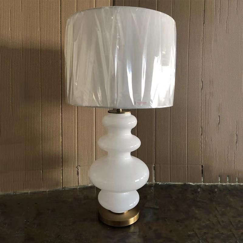 White Glass Lamp Body and Fabric Shade Table Lamp.
