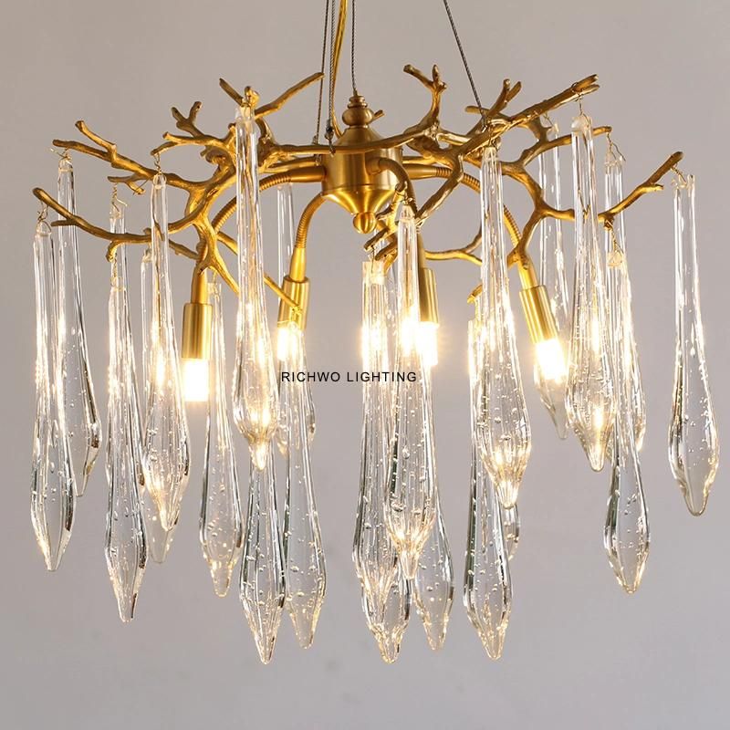 Postmodern Light Luxury Crystal Chandelier All Copper Branch Dining Room Lamp Atmospheric Home Bedroom Villa Living Room Chandelier