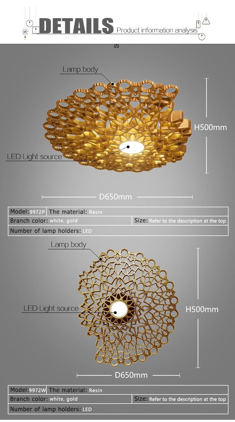 Dlss Designer Golden Fiberglass LED Modern Ceiling Light