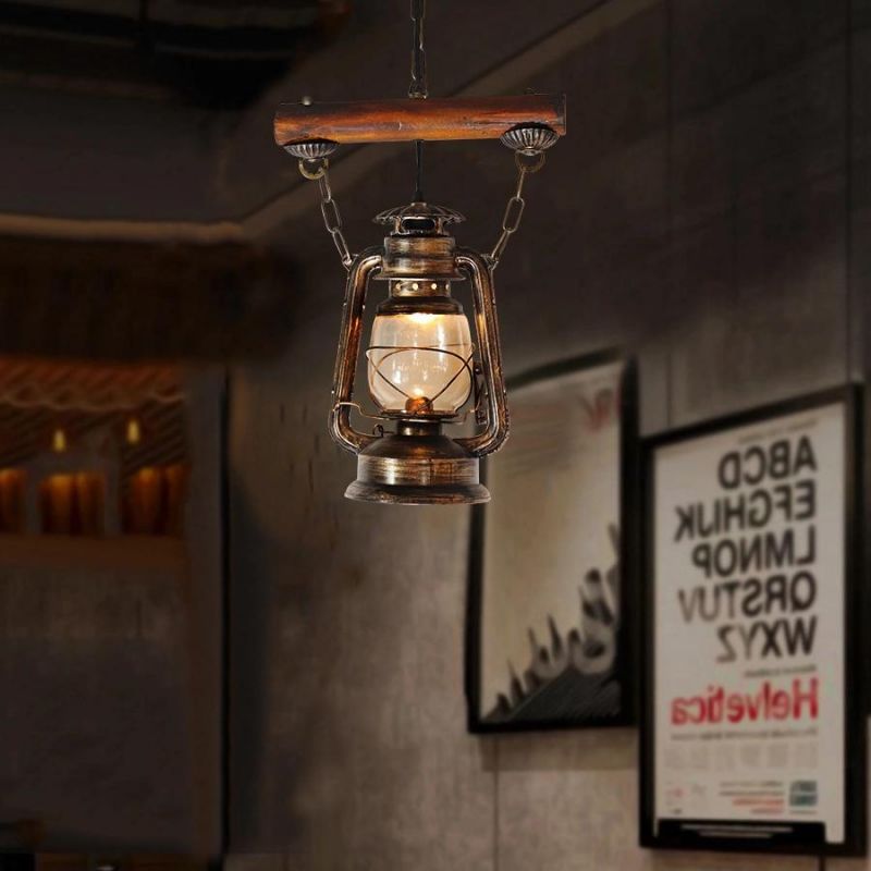Industrial Retro Rustic Pendant Light Cafe Design Kerosene E27 Lamp Holder Wood Pendent Light (WH-VP-128)
