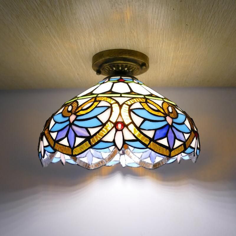 European Style Vintage Baroque Ceiling Lamp Stained Glass Light LED Surface Mounted Ceiling Light (WH-TA-26)