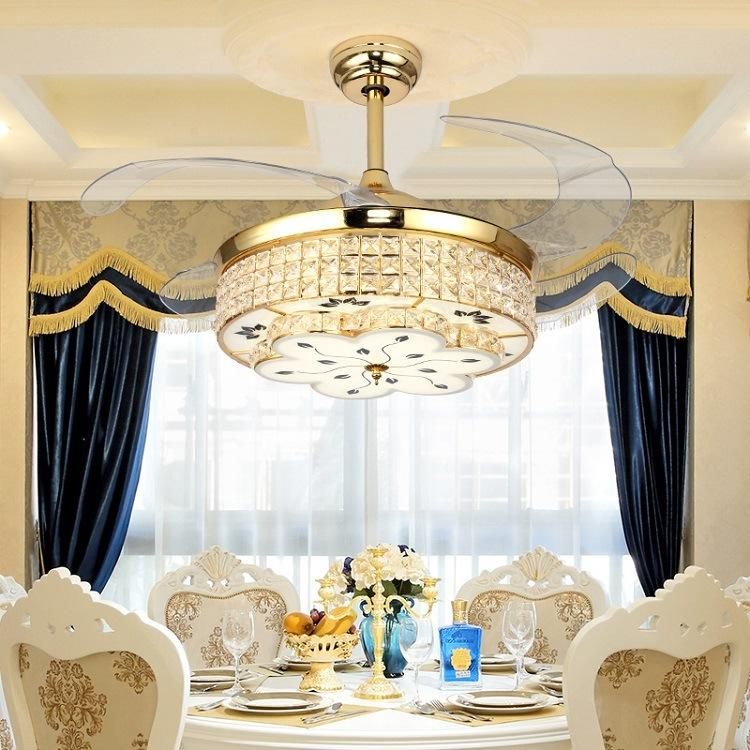 Ceiling Fan Gold Modern Crystal LED Room Ceiling Fan with Transparent Clear Blades and Lights and Remote Fan Cooling Fan