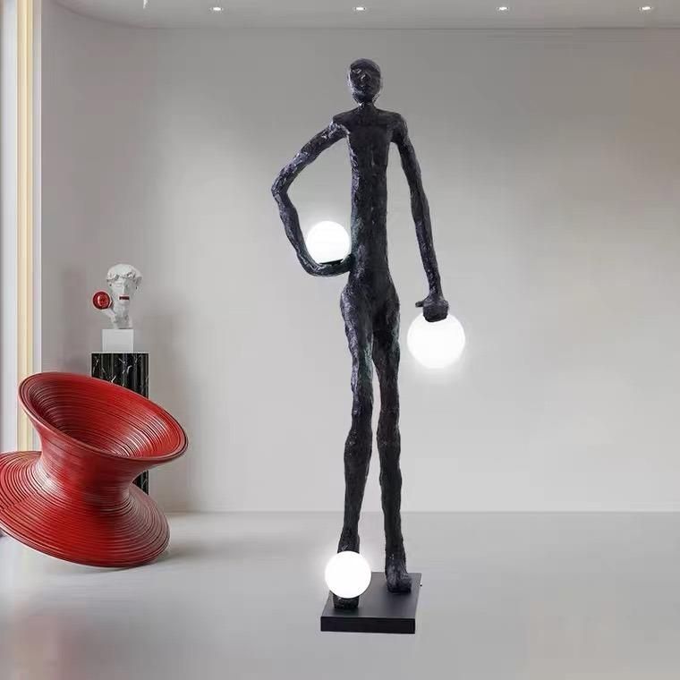 Nordic Sculpture Figure Kicking Ball Floor Lamp Hotel Shopping Hall Decoration Creative Designer Decorative Lamps