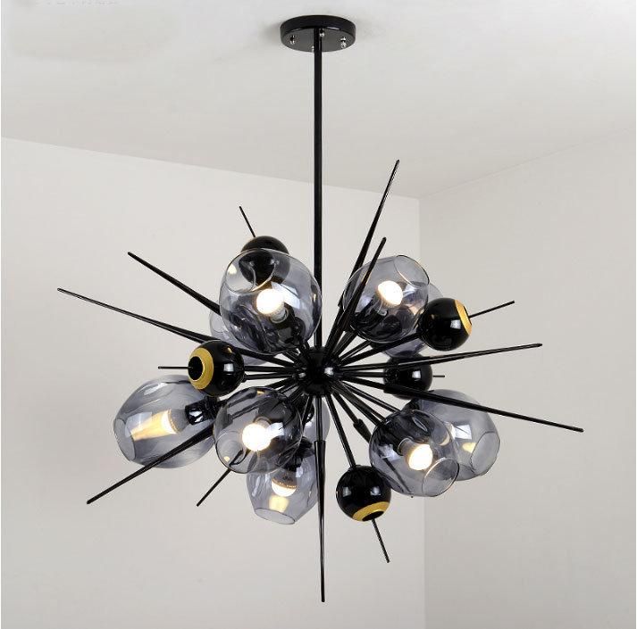Simple Glass Ball Vintage Decorative Metal Smoky Pendant Lamp