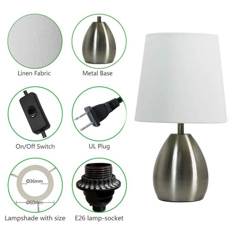 Jlt-4592 Unique Metal Base Antique Brass Nickel Table Lamp with Gray Linen Shade for Home Bedroom Bedside Nightstand Light