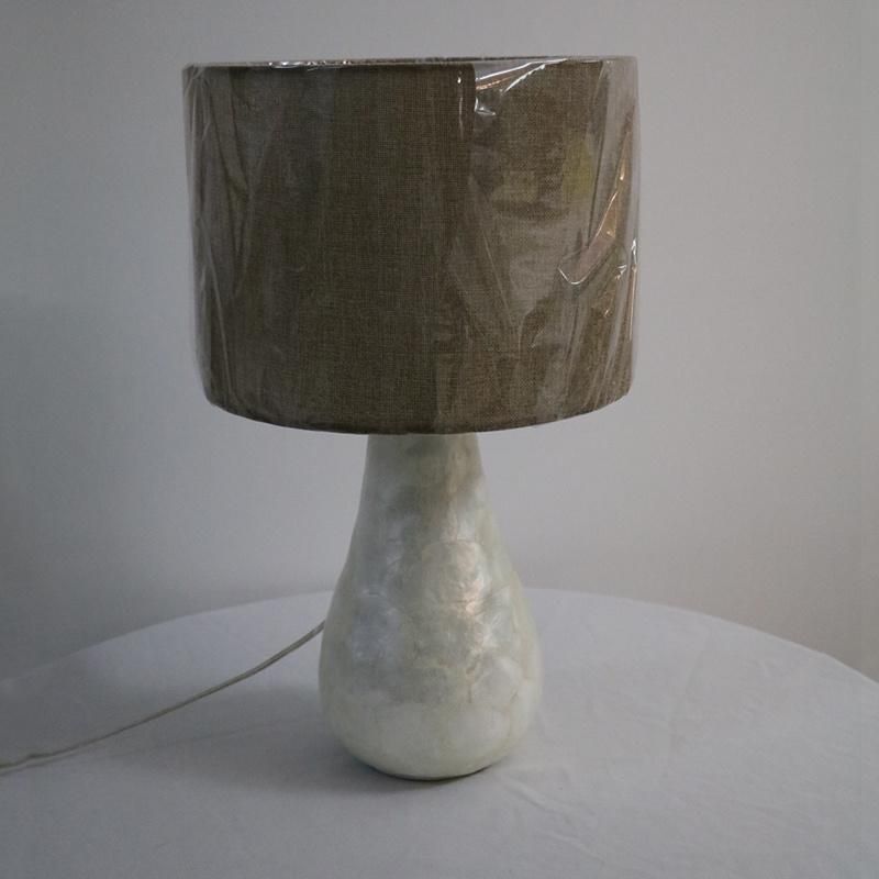White Fabric Shade with Opal Acrylic Diffuser and Glass Base Table Lamp.