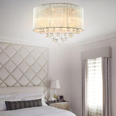 Fabric Shade Ceiling Mount Fashion K9 Crystal Chandelier Modern Pendant Lamp