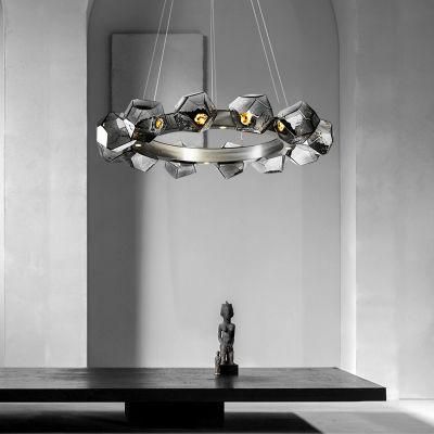 Diamond Floral Round Style Chandelier Crystal Living Room Pendant Lamp