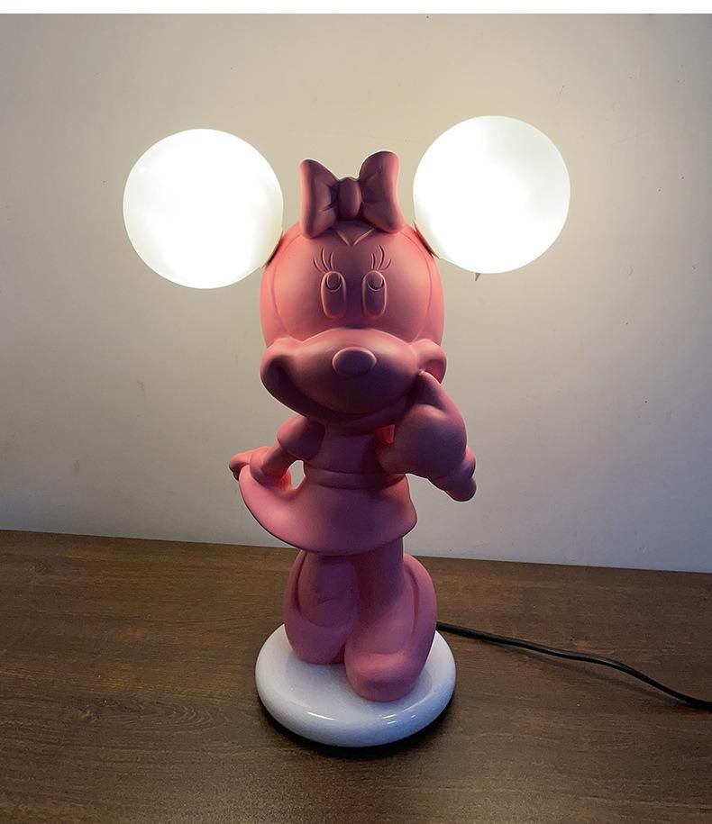 2022 Modern Home Nordic Style Resin Bedroom Bedsides Cute Mickey Mouce Pink Sweet Table Lamp