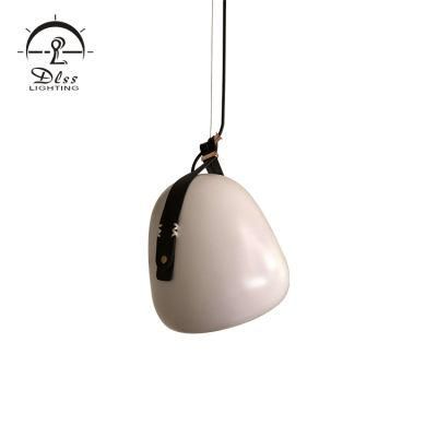 Painting White Leather Belt Adjustable Single Pendant Lamp