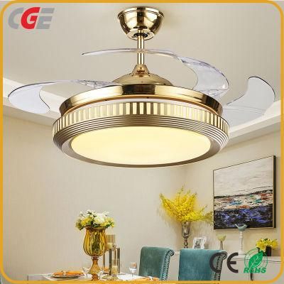 42 Inch Retractable Clear Blades Ceiling Fan Light Crystal Invisible Ceiling Fan Chandelier with Romote Control