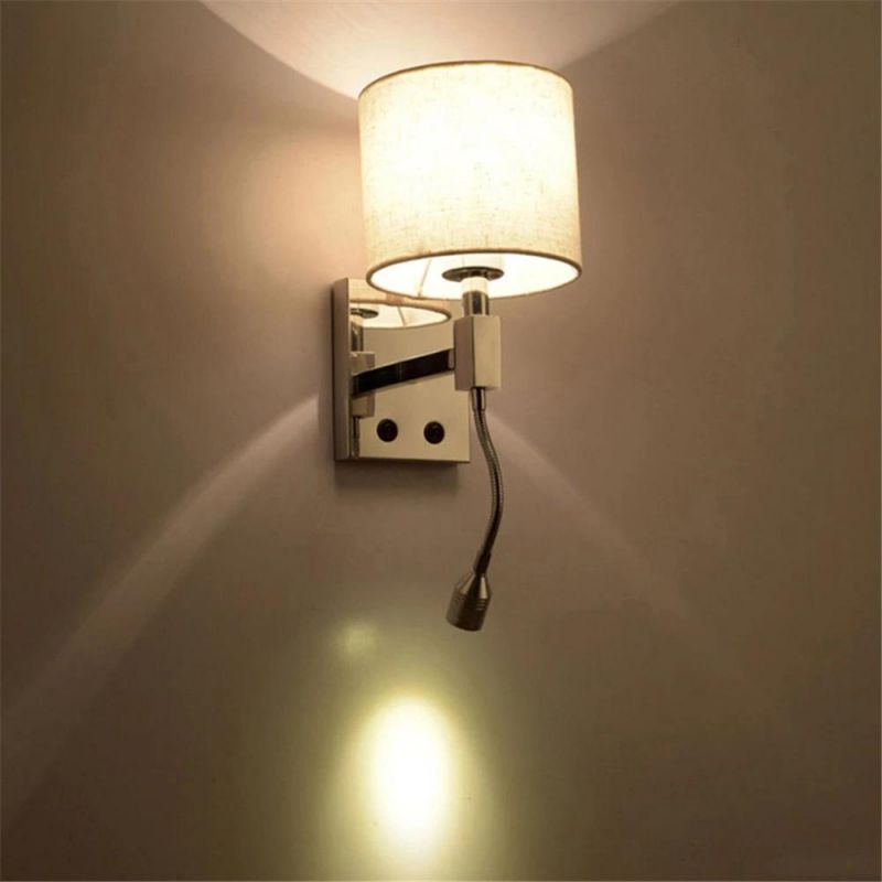 LED Wall Lights Bedside Wall Lamp Linen Lampshade Stainless Steel Base Modern Home Hotel Reading Lamp 220V Night Light