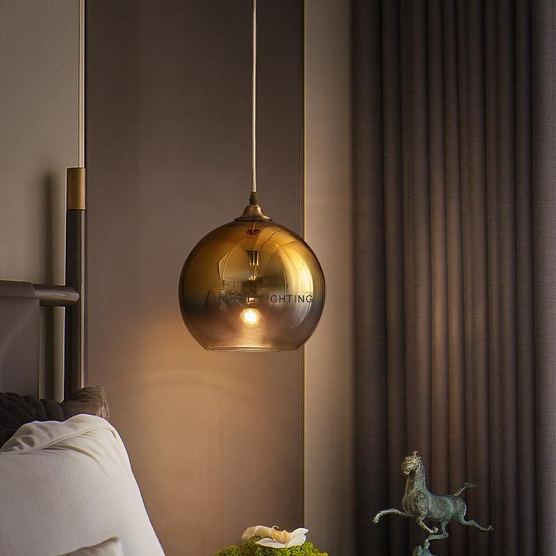 Modern Minimalist Light Luxury Dining Room Bedroom Single Head Round Glass Pendant Lighting Nordic Bedside Pendant Lamp