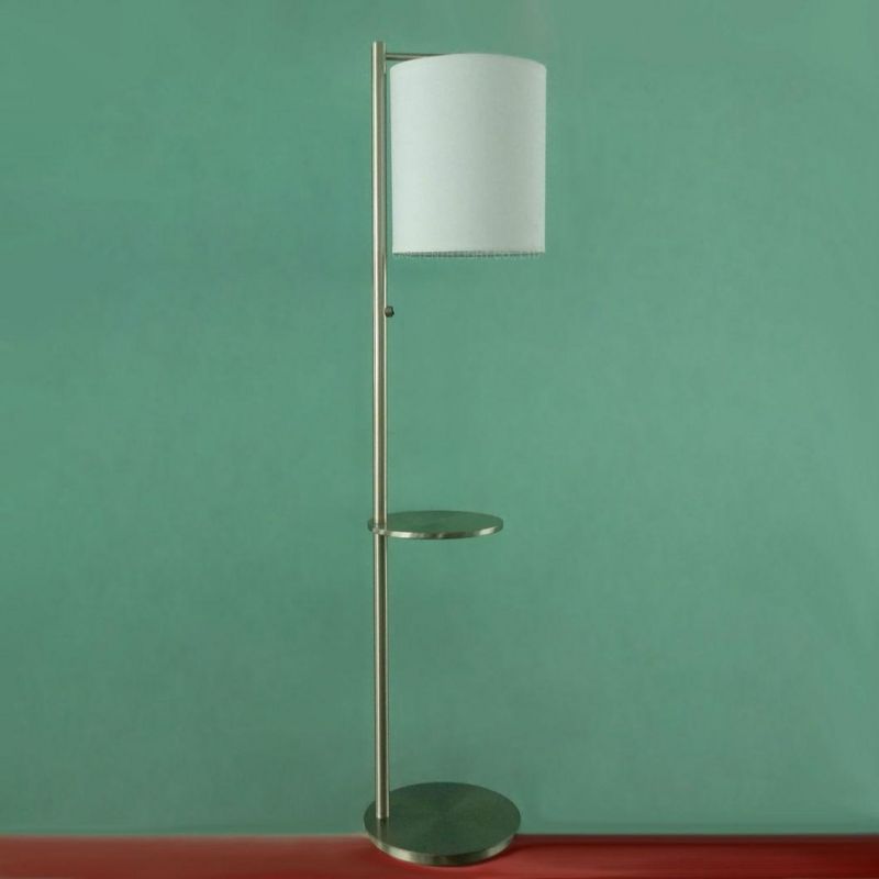 Contemporary Guestroom Nickel Finish Tray Floor Lamp Fabric Shade Floor Light