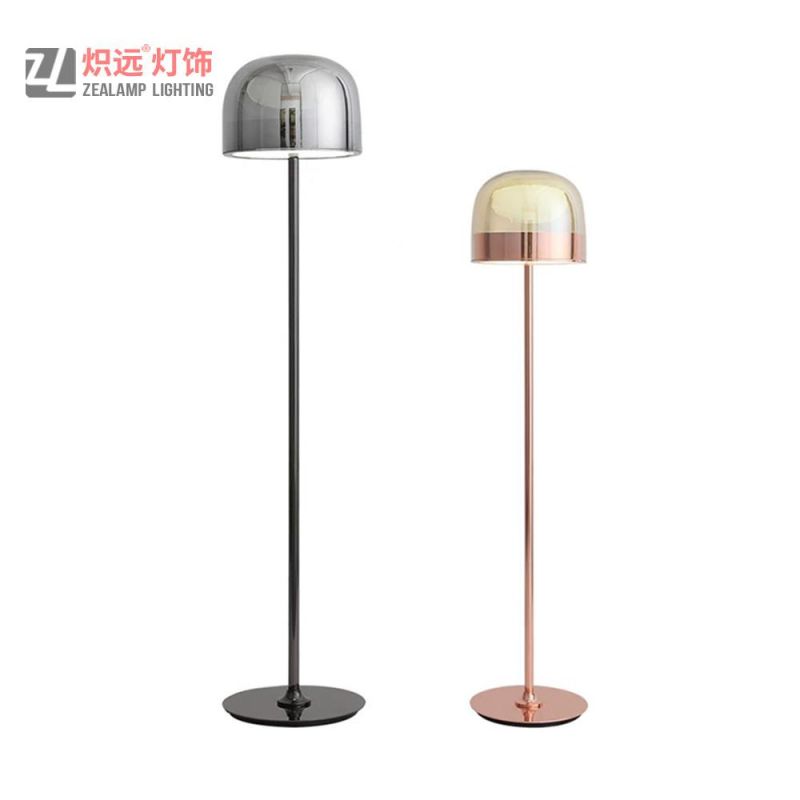 Mushroom Rose Gold Metal Cognac Glass Hotel Standing Floor Lamp