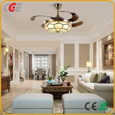 Decorative Acrylic Retractable Blades Fancy Ceiling Fan with Lights Remote Control Cooling Restaurant Home Hotel