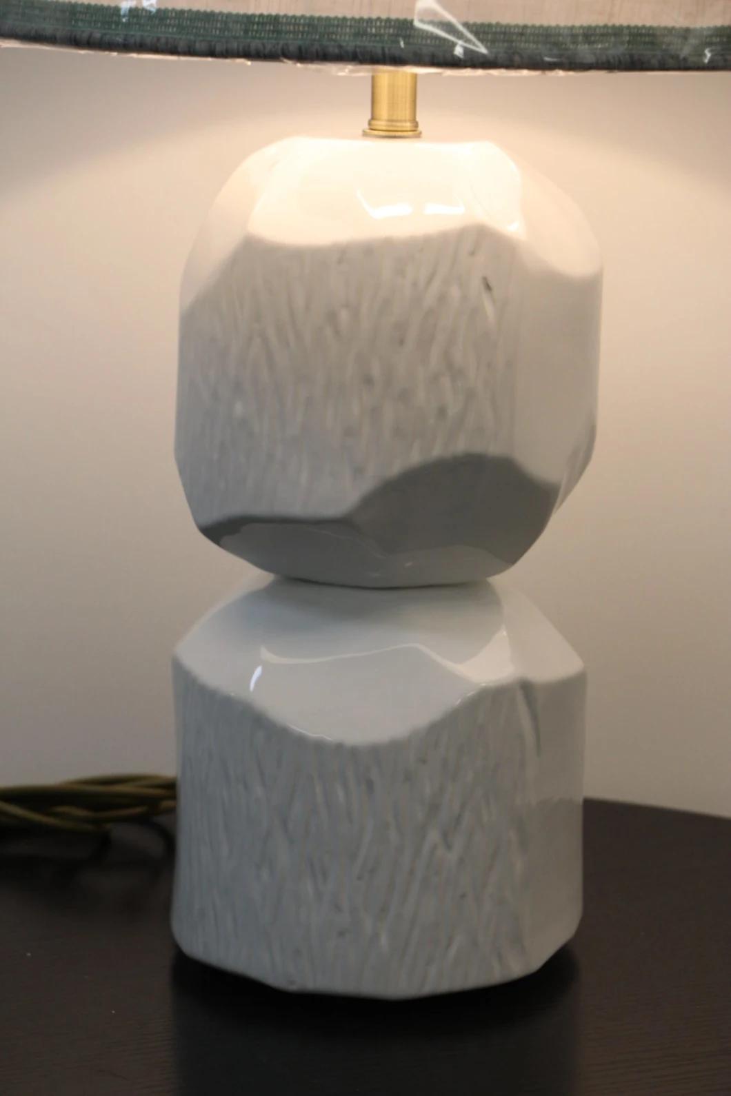 White Gourd White Acrylic Fabric Lamp Shade with Ceramic Lamp Body Table Lamp.