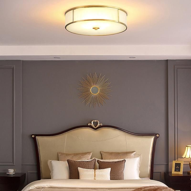 Round Copper Glass Lampshade Ceiling Light Warm Bedroom Lamp Simple Study Light