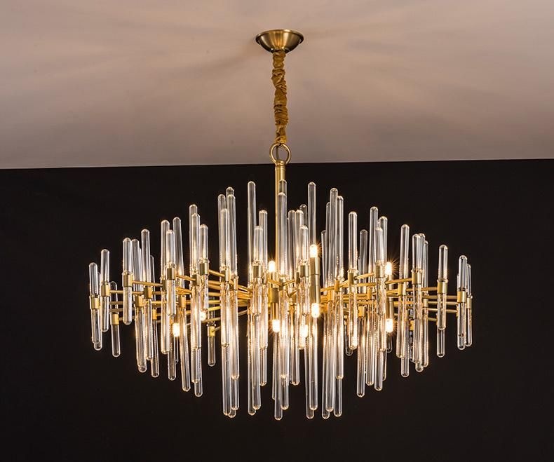 Luxury Post Modern Hotel Living Room Gold Chandelier with Clear Glass Rod