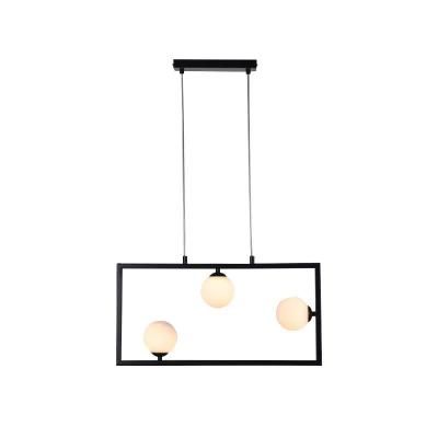 Three Lite G9 Black Frame Pendant Lamp with Opal Glass