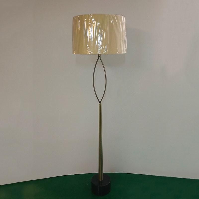 Plating Metal Body with Marble Base and Fabric Shade Floor Lamp.
