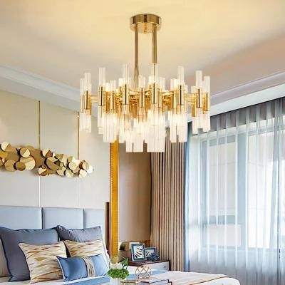 Nordic Designer Iron Art Hanging Lamp Bedroom Gold Metal Rod Glass Pendant Light for Restaurant