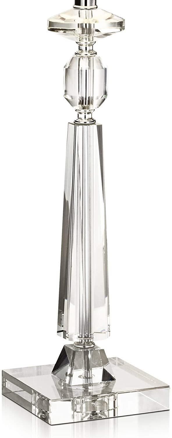 Modern Contemporary Luxury Style Table Lamps Set of 2 Clear Crystal Column Gray Drum Shade for Living Room Bedroom House Bedside Nightstand Home Office Reading