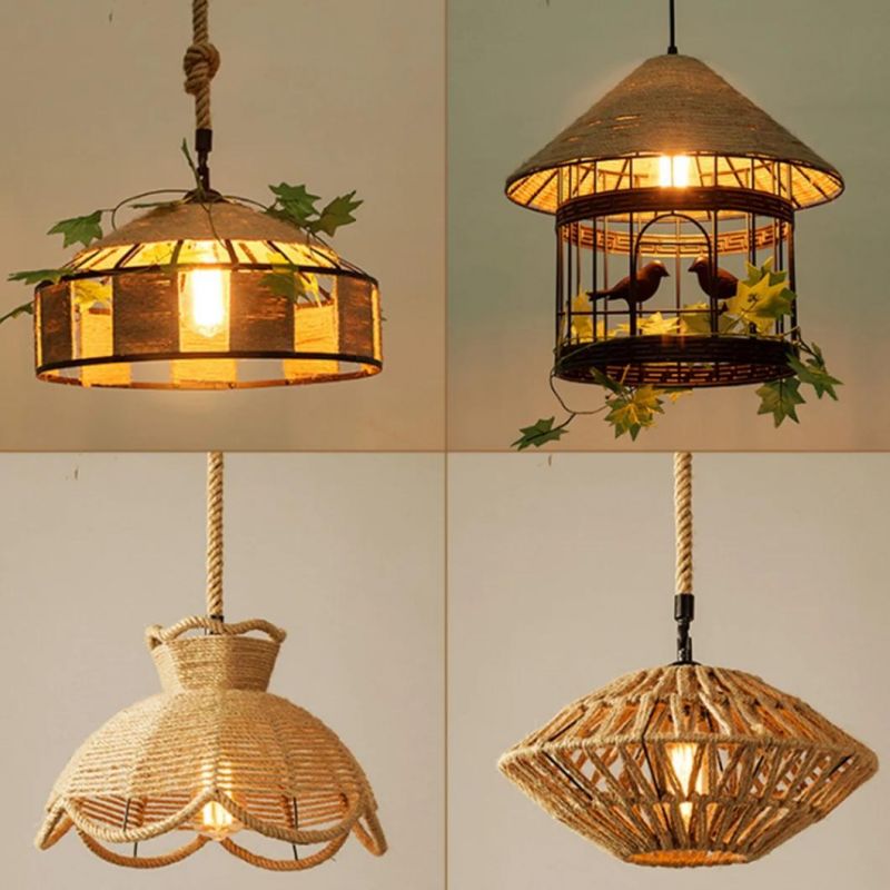 Retro Industrial Style Lighting Lamp Hemp Rope Chandelier