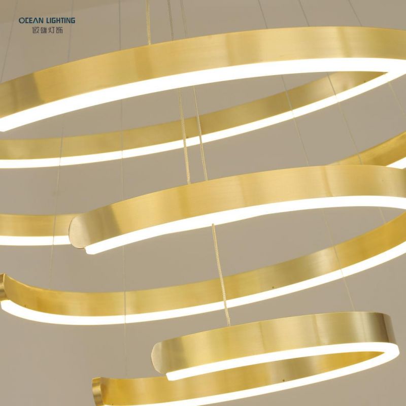 Chinese Factory Home Lights Modern Customized Rings Golden LED Pendant Lighting