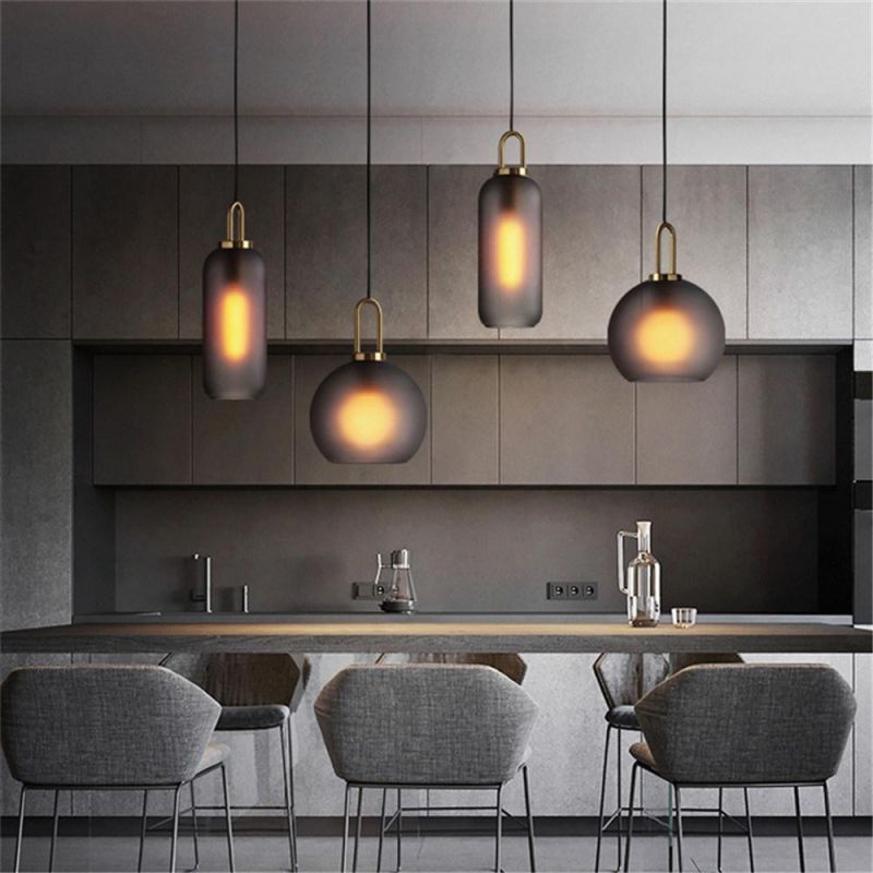 American Retro Decor Glass Pendant Lights Industrial Loft Bedroom Kitchen Hanging Lighting Art Smoke Glass Suspension Lights