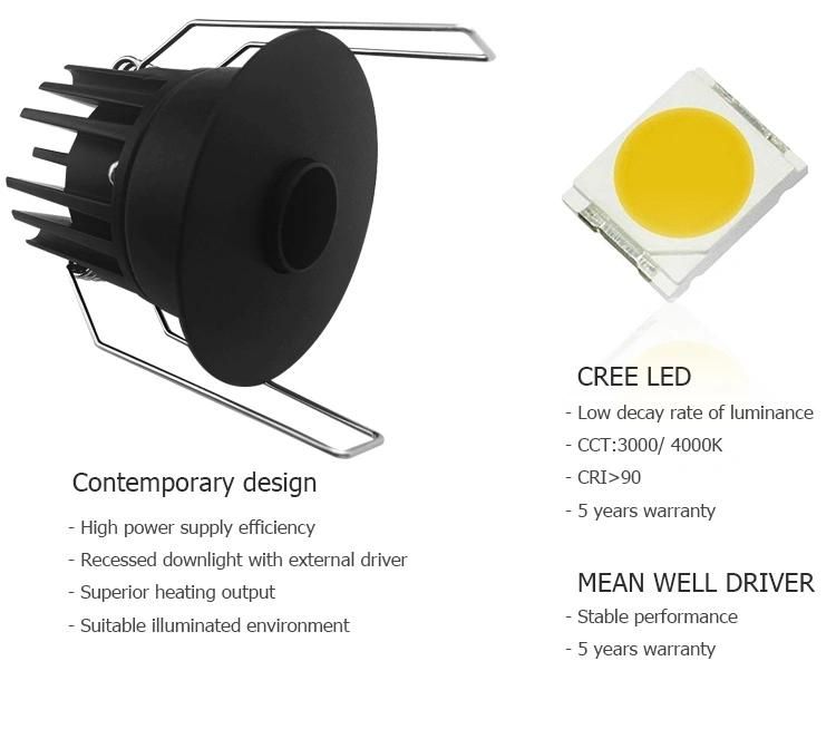 6.2W Fixed Flicker Free CREE COB LED Recessed Round Lighting Fixture Sport Light LED Downlight