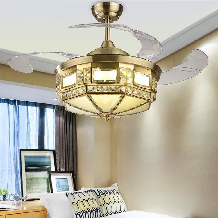 Hanging Lamp Indoor Decoration Fancy Lights Retractable Blade for Home Metal Gold LED Fan Pendant Light Modern