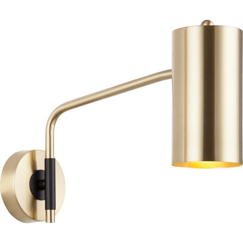 Modern Swing Arm Wall Lamp Brass Metal Plug-in Light Fixture Adjustable Cylinder Down Shade for Bedroom Bedside House Reading Living Room Home Hallway Dining