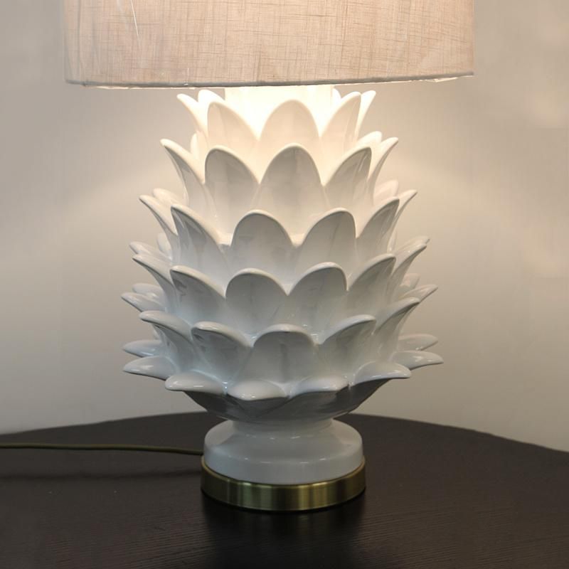 Acrylic Fabric Lamp Shade with Bright White Ceramic Lamp Body Table Lamp.