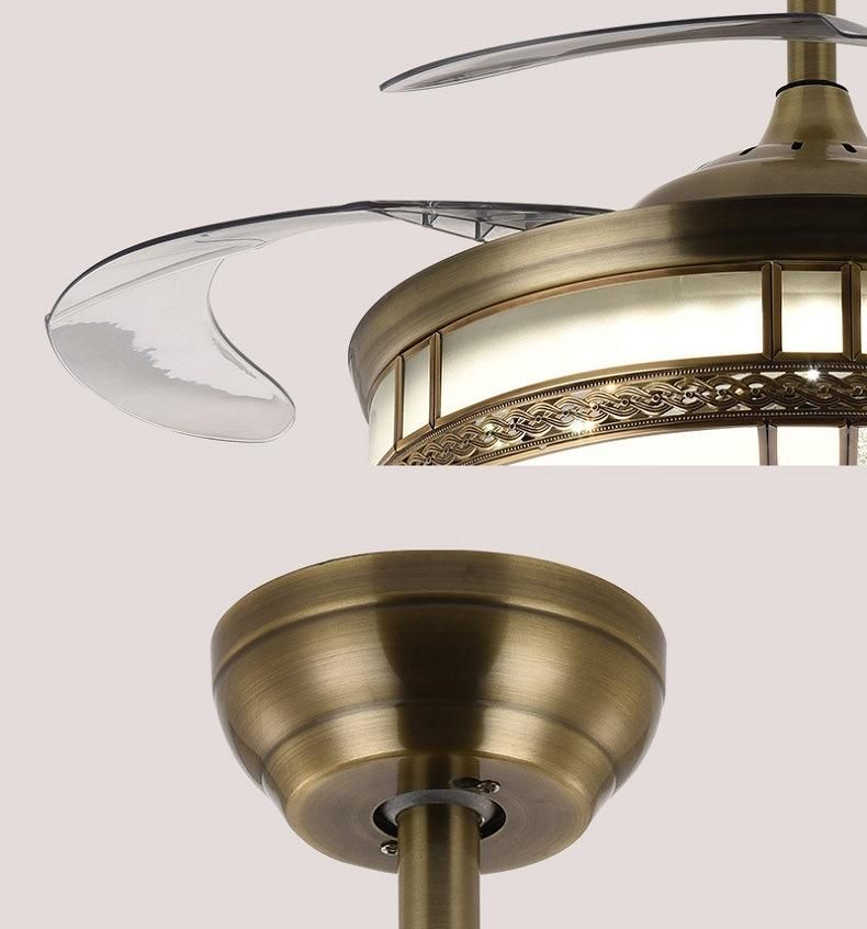 Ceiling Fan Hanging Lamp Indoor Decoration Fancy Lights Retractable Blade for Home Metal Gold LED Ceiling Fan with Light