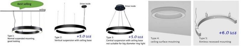 Flicker-Free Aluminum LED Circle Ring Light Round Shape Pendant Light for Office, Hotel