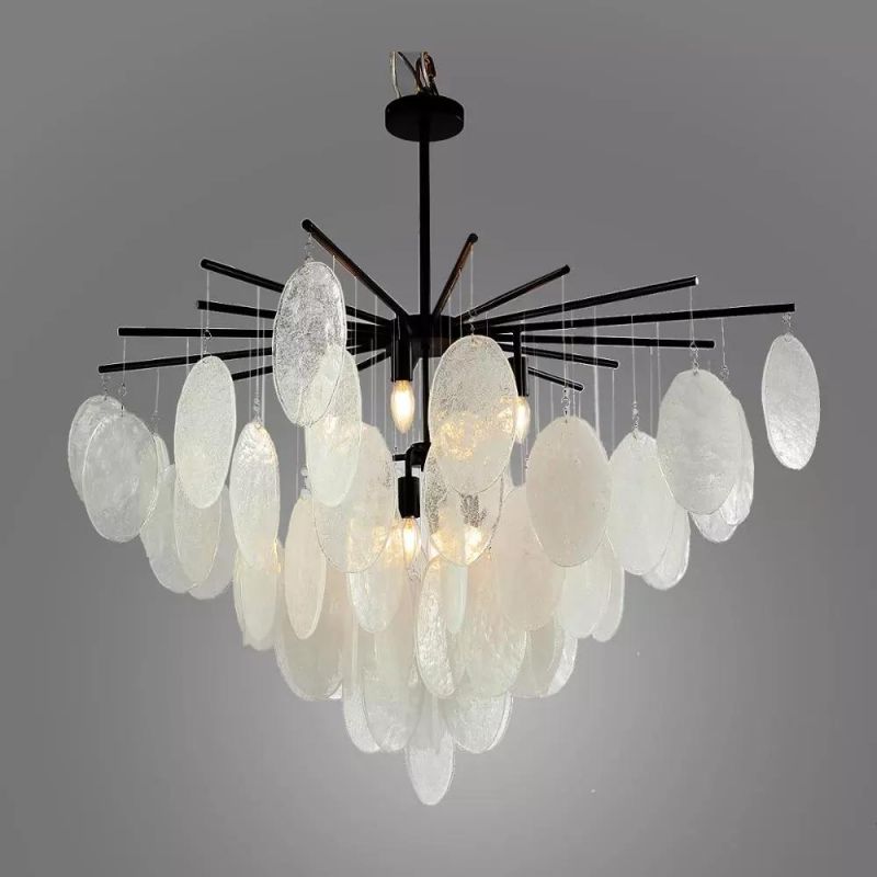 Iron Pendant Lamp with Leaf Style Glass Tree Style Chandelier for Hall Decoration