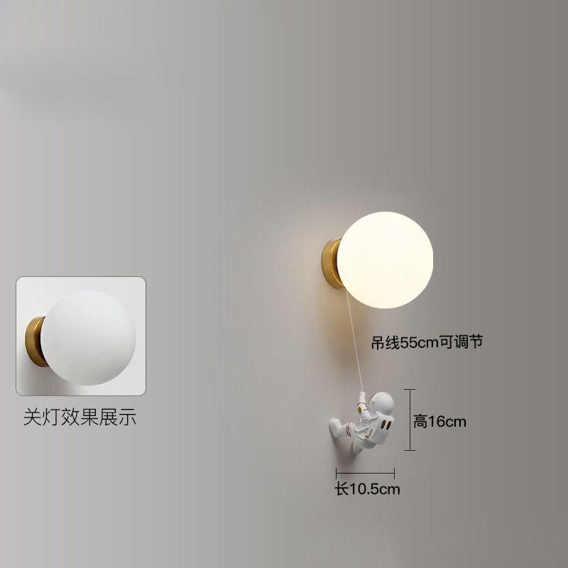 Children′s Room Moon Wall Lamps Modern Simple Creative Astronaut Cartoon Wall Lights Bedroom Bedside Background Wall Decor Lamp
