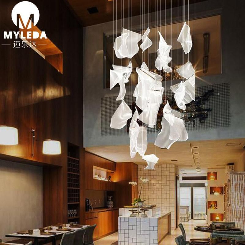 Lobby Hall Custom Modern Acrylic Pendants LED Strip Chandelier for Hotel