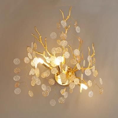 2022 Meerosee Modern Fancy Brass Wall Light Fixture Golden Wall Sconce Lamp Indoor Decorative Lighting for Bedroom
