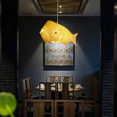 Fish Wooden Chandelier Dining Room Asian Style Restaurant Pendant Lamp