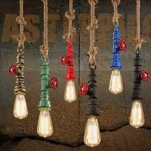 DIY Loft Retro Industrial Vintage Water Pipe Colorful Vintage Pendant Lamp E27 Hemp Rope Light for Bar Restaurant Dining Room