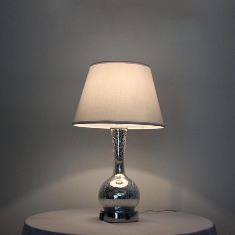 Crackle Glass Lamp Body and Stain Nickel Metal Lamp Base Table Lamp.