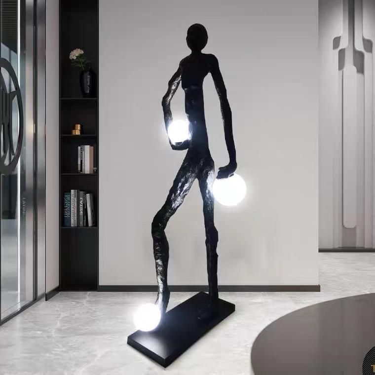 Nordic Sculpture Figure Kicking Ball Floor Lamp Hotel Shopping Hall Decoration Creative Designer Decorative Lamps