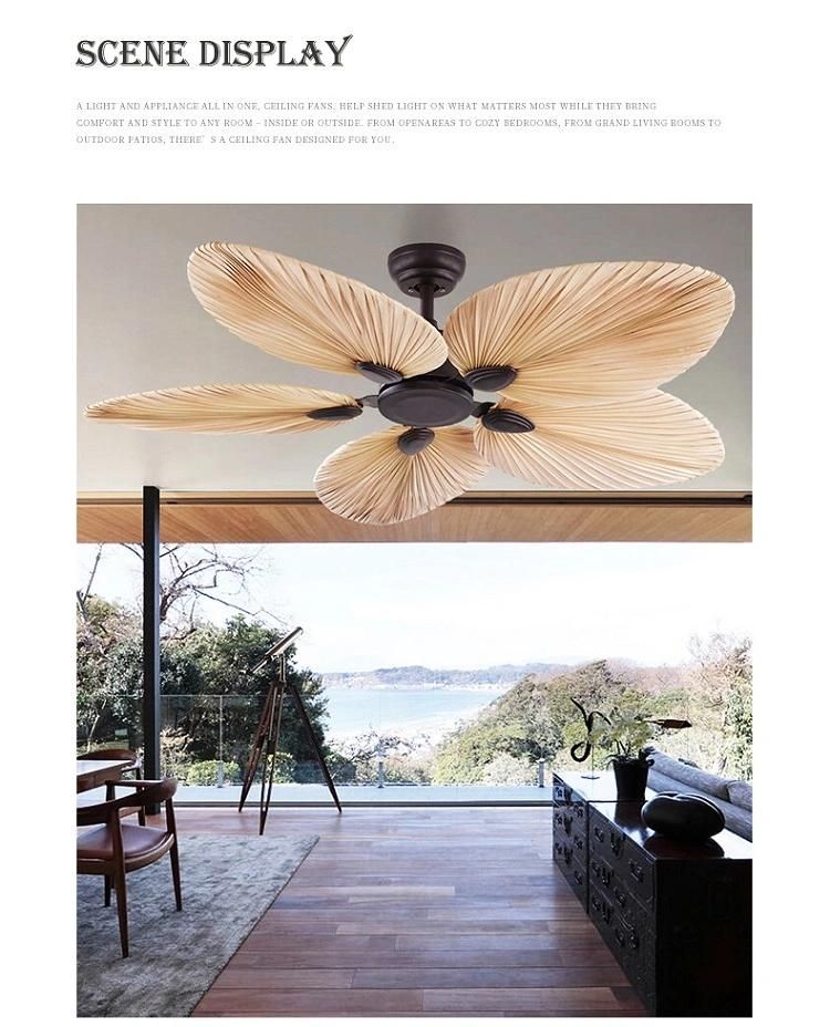 Hot Selling Natural Palm Blade Ceiling Fan Sale Remote Control Ceiling Fan with Customized Design