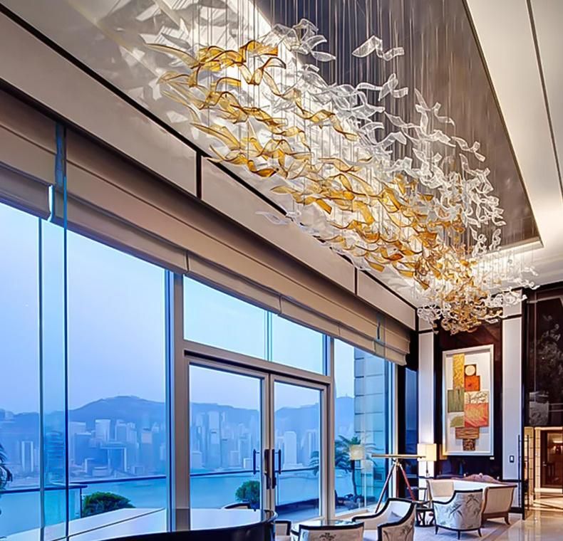 Modern Decorative Amber Glass Indoor Hotel Project Lighting Chandelier, for Wedding, Lobby, Hall, Meeting Room
