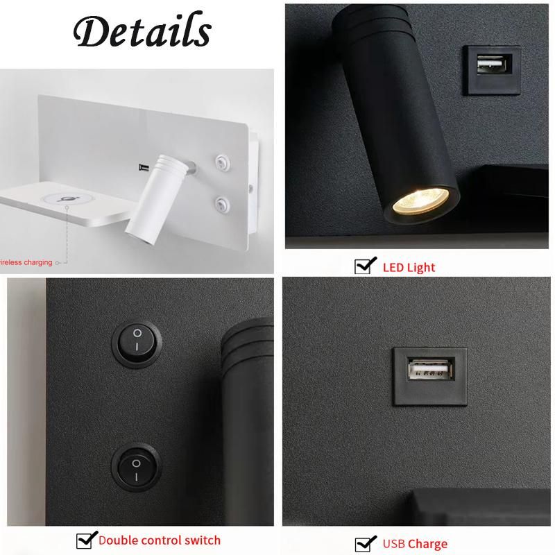 Modern LED Wall Light Multi-Function USB Charge Downlight for Bedroom, Studyroom