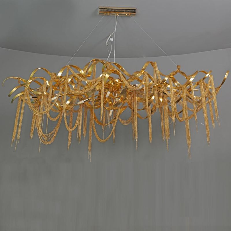 2022 Rectangular Golden Tassel Aluminum Chain Nordic Postmodern Restaurant Chandelier
