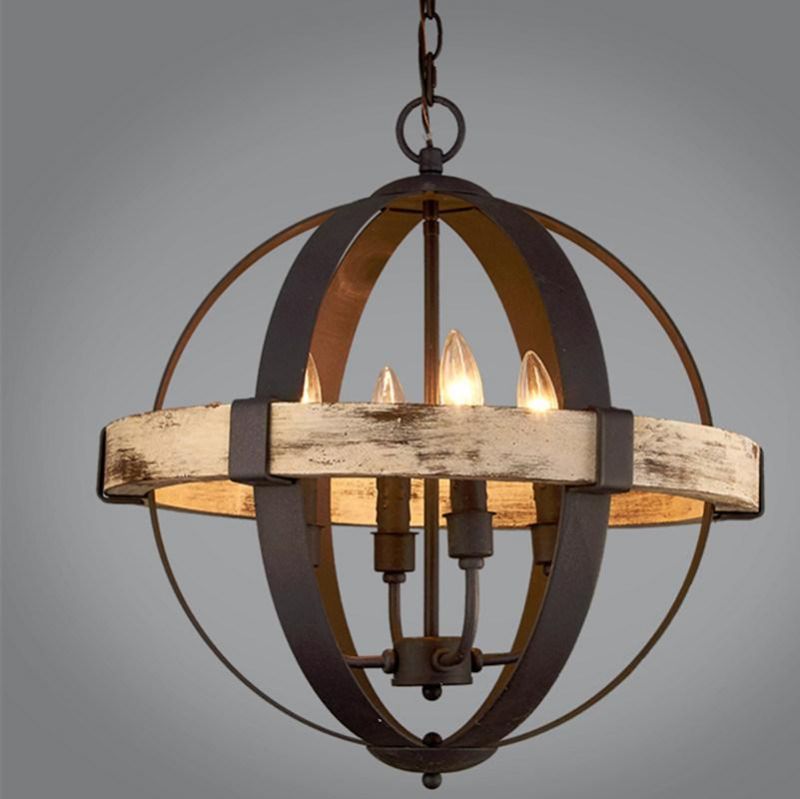 American Country Chandelier Restaurant Clothing Store Loft Wrought Iron Cafe Globe Pendant Light (WH-VP-101)