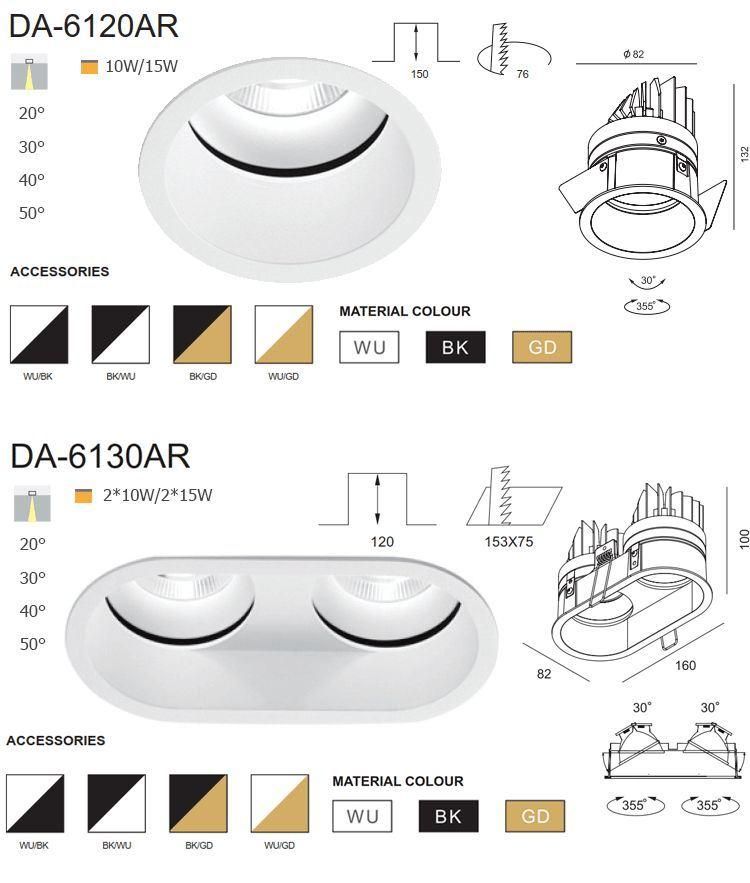 2X15W Triac Dimmable Indoor Lighting Spotlight COB LED Downlight